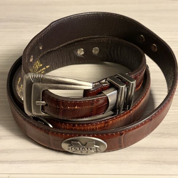 Mississippi State Bulldogs Leather Belt ZepPro 48" Brown Croc Embossed Preppy - Picture 2 of 9
